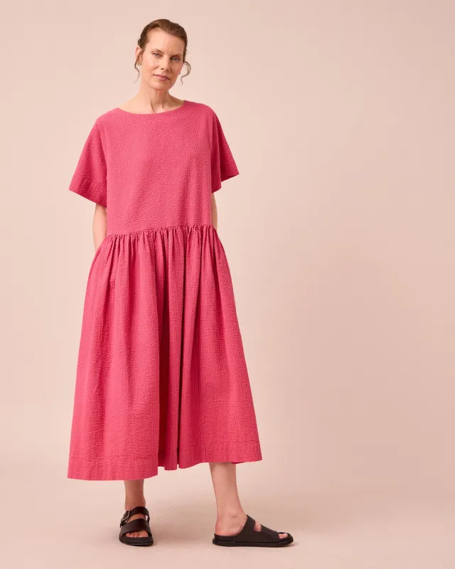 Harper Raspberry Stripe Seersucker Dress made by Beyond Nine