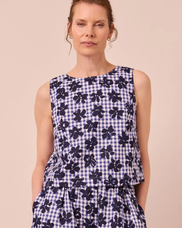 Esme Floral Stamped Gingham Cotton Linen Top made by Beyond Nine
