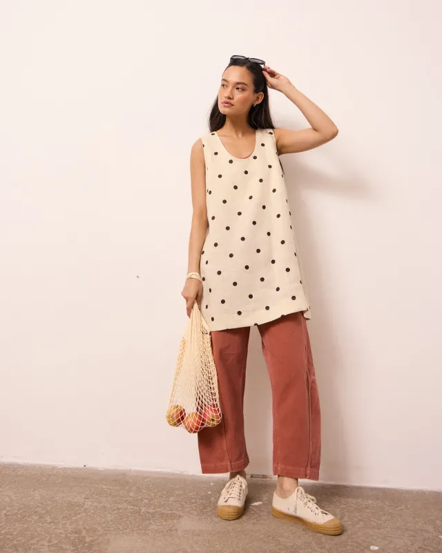 Reeta Bone Spot Print Linen Dress made by Beyond Nine
