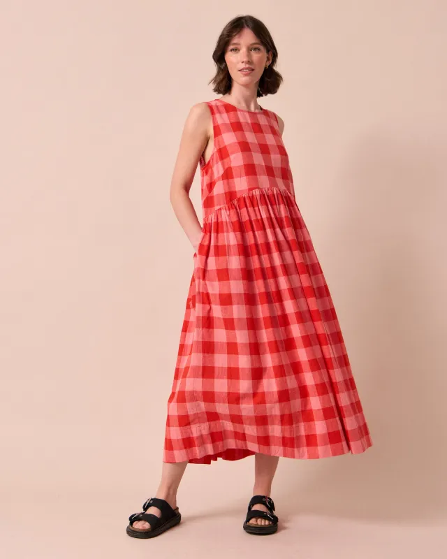 Dakota Pink Lemonade Check Cotton Linen Dress made by Beyond Nine