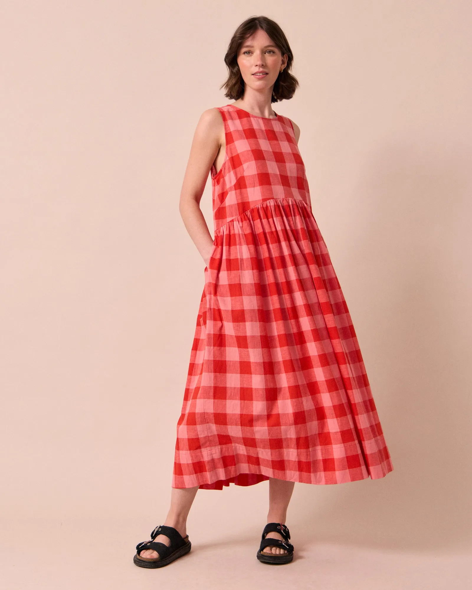 Dakota Pink Lemonade Check Cotton Linen Dress sold by Beyond Nine