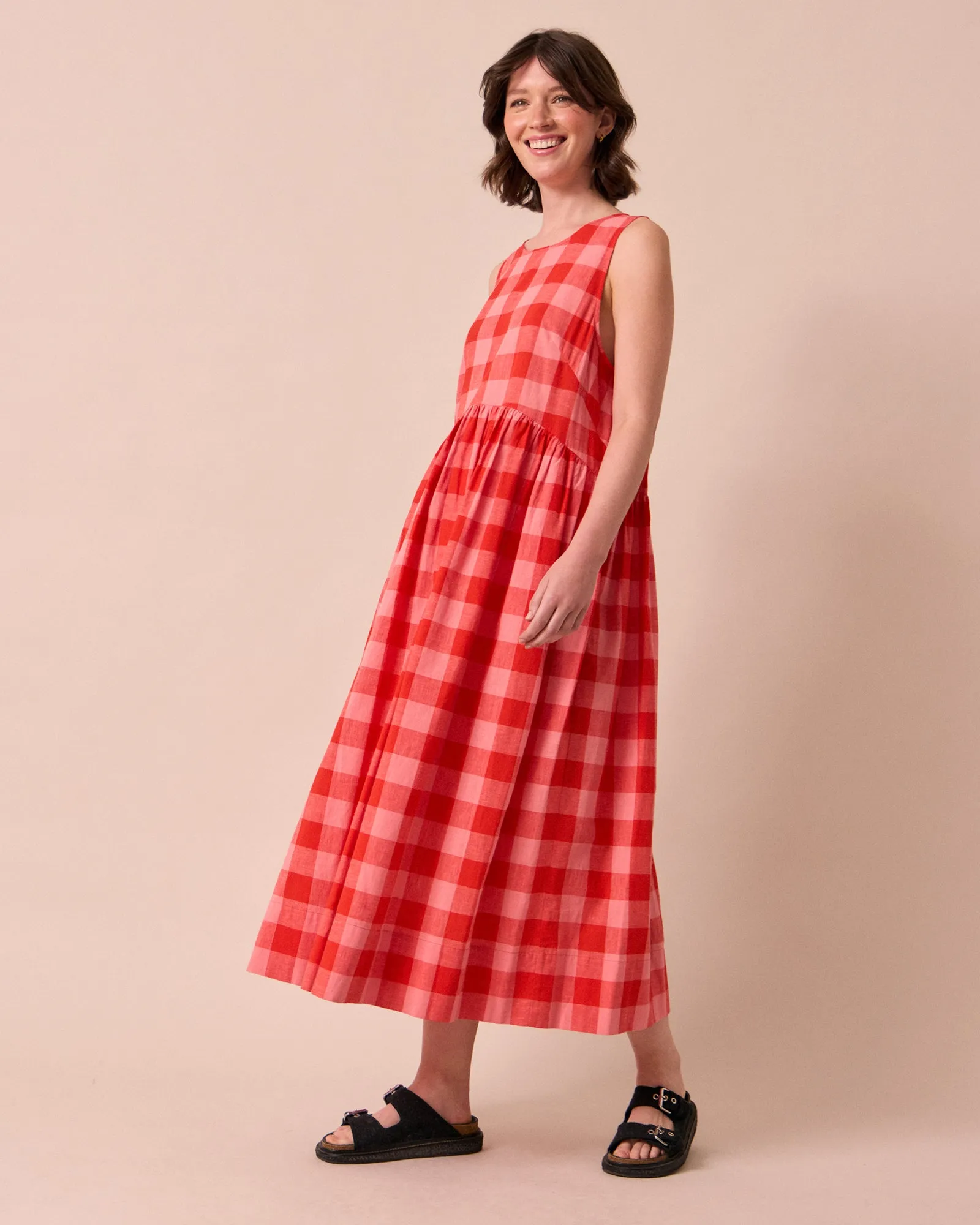 Dakota Pink Lemonade Check Cotton Linen Dress sold by Beyond Nine product image thumbnail 3