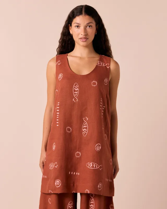 Reeta Beachcomber Print Linen Dress made by Beyond Nine