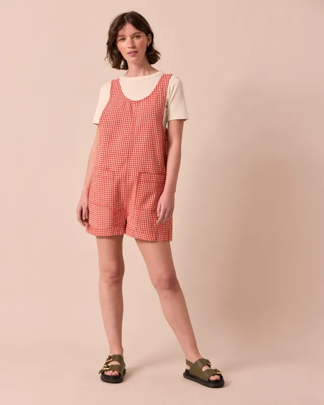 Anica Poppy Red Gingham Denim Playsuit made by Beyond Nine