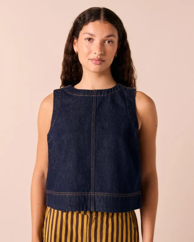 Hailey Indigo Rinse Wash Denim Top made by Beyond Nine