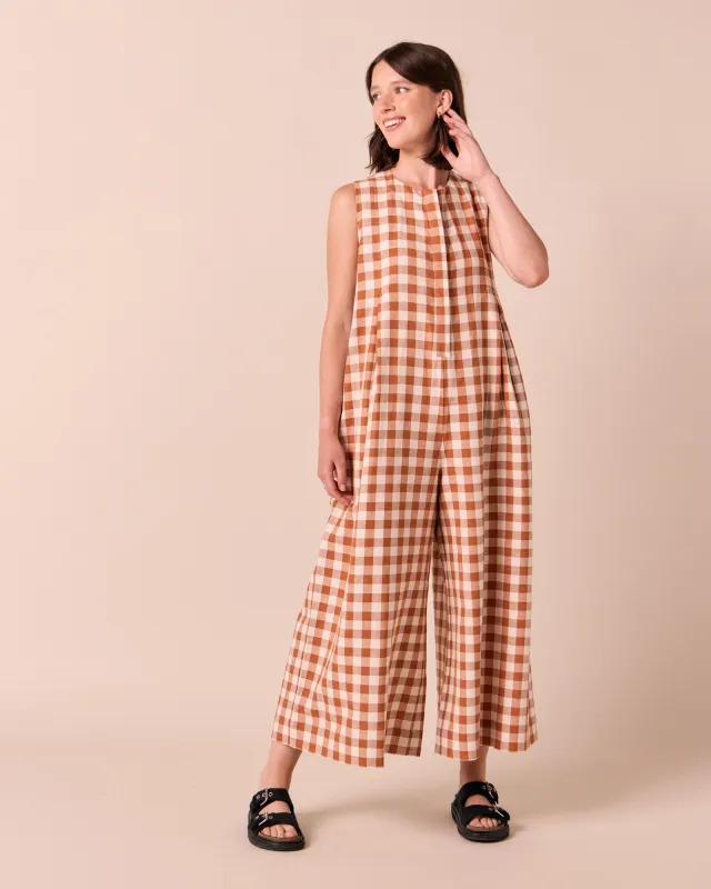 Tula Amber Check Cotton Linen Jumpsuit made by Beyond Nine
