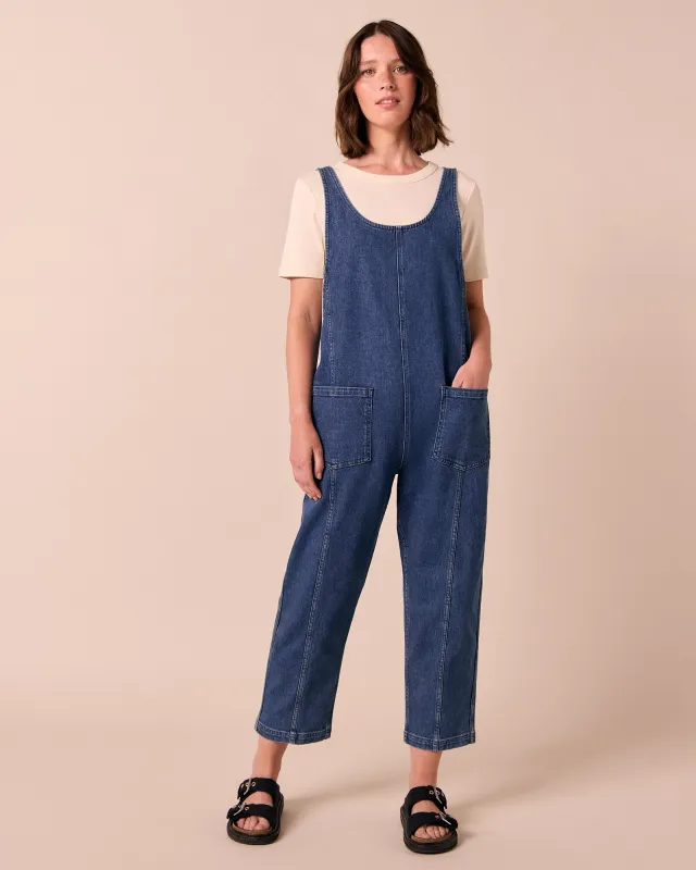 Jolie Mid Wash Denim Jumpsuit made by Beyond Nine