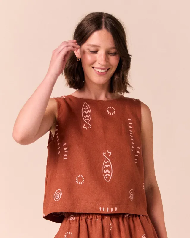 Esme Beachcomber Print Linen Top made by Beyond Nine