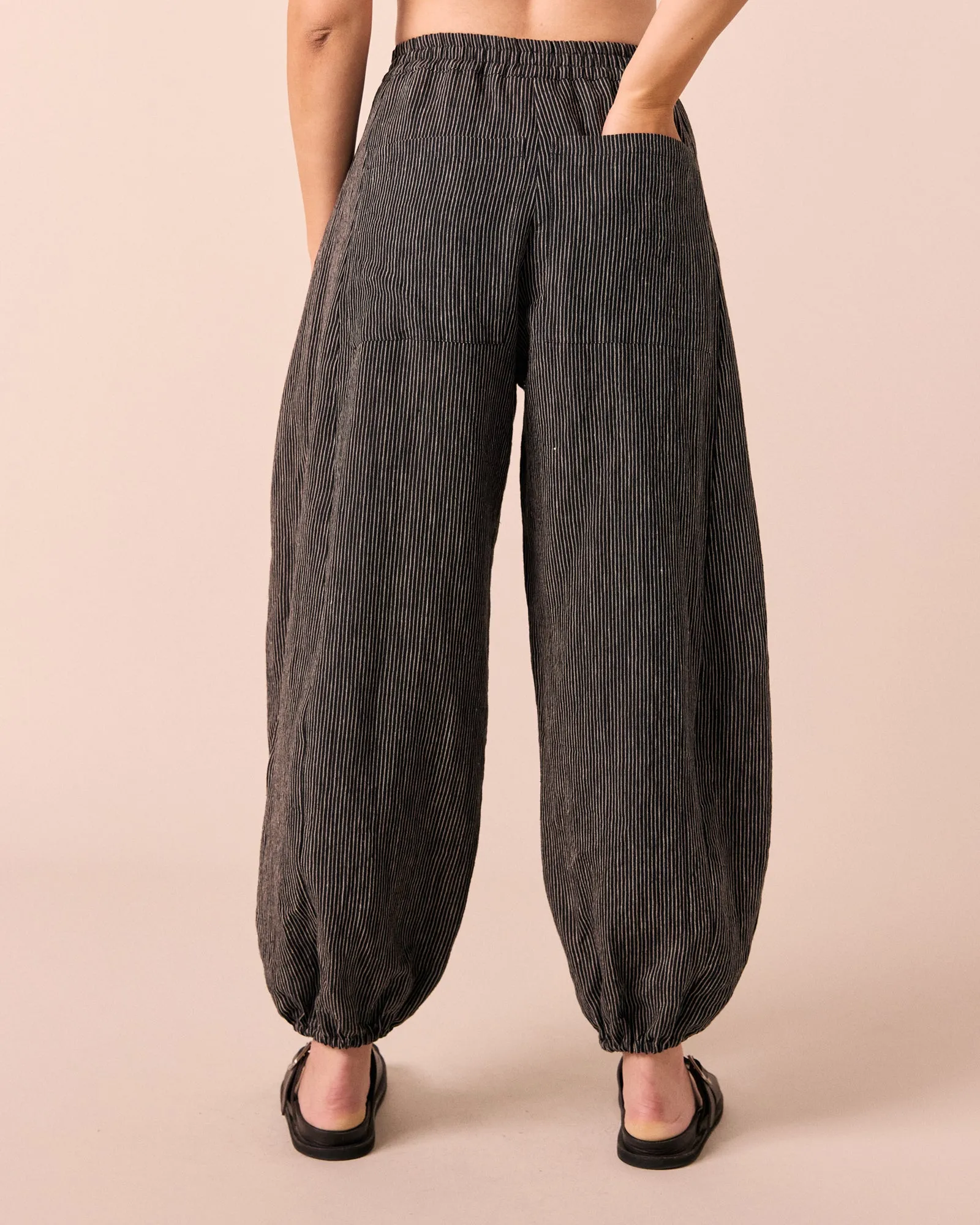 Logan Black & Ecru Pencil Stripe Linen Trousers sold by Beyond Nine product image thumbnail 4