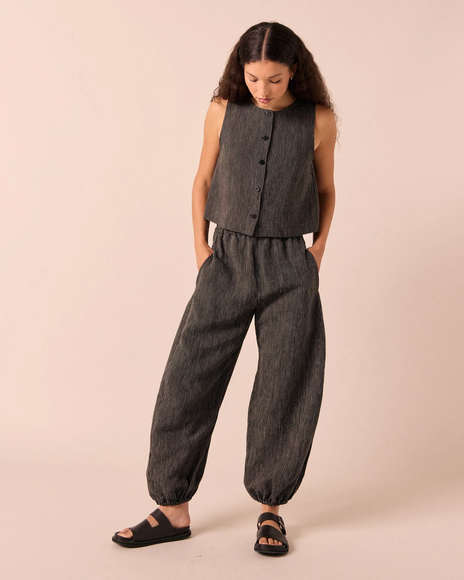 Logan Black & Ecru Pencil Stripe Linen Trousers sold by Beyond Nine product image thumbnail 2
