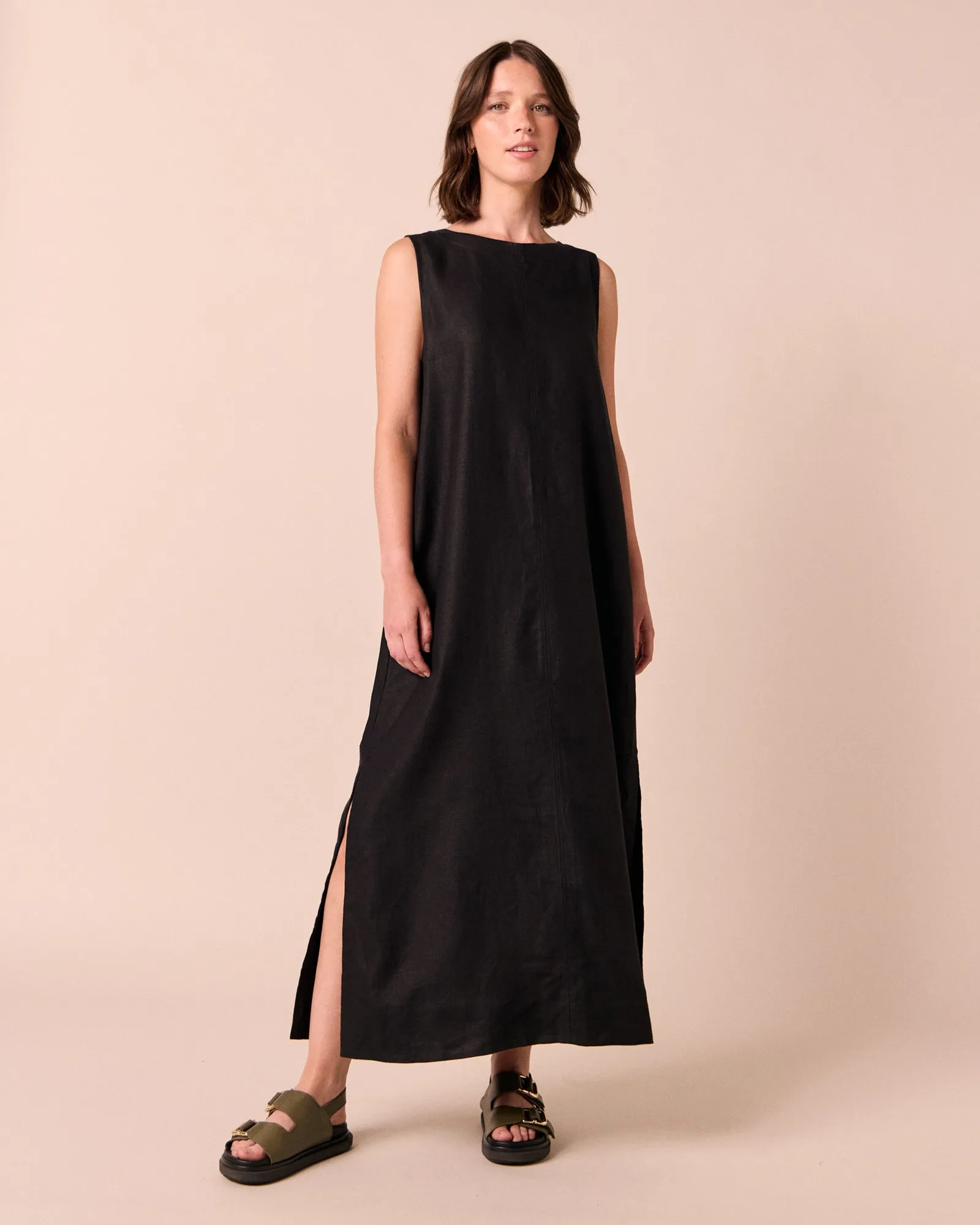 Mylia Black Linen Dress sold by Beyond Nine