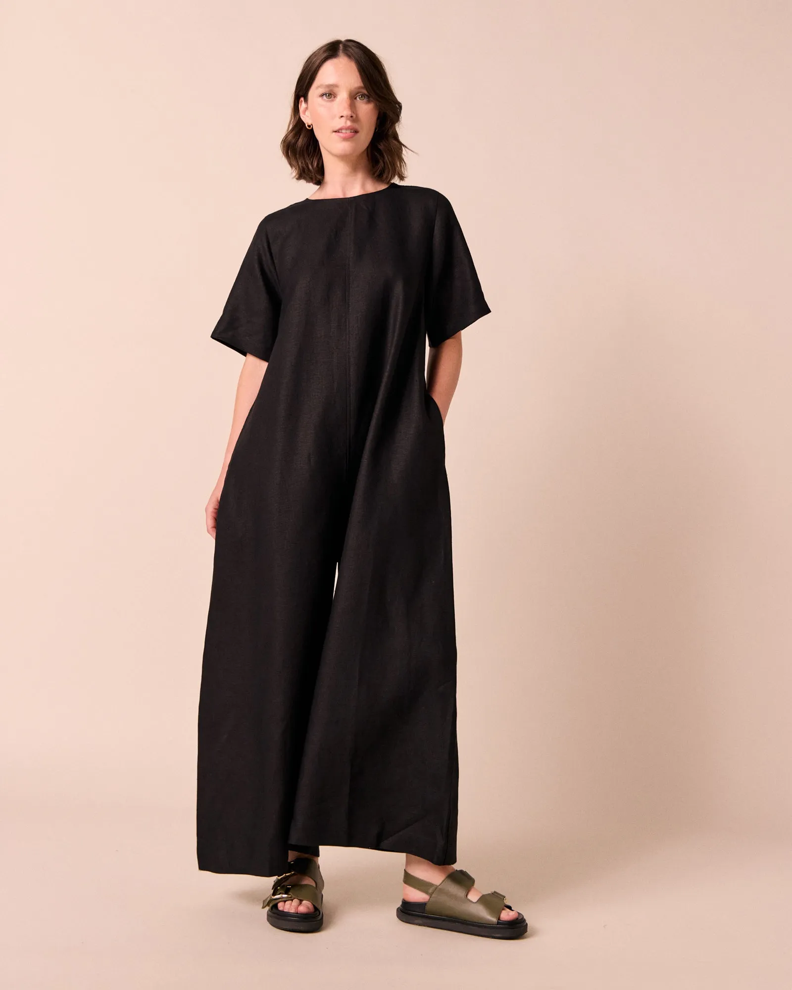 Molly Black Linen Jumpsuit sold by Beyond Nine