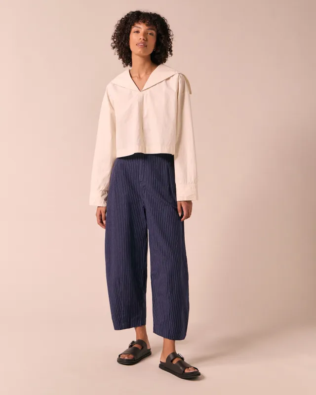 Dana Midnight Pinstripe Cotton Linen Trousers made by Beyond Nine