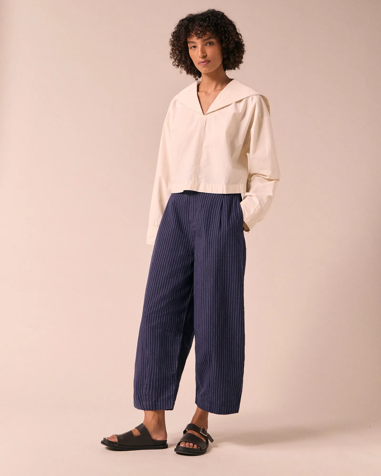 Dana Midnight Pinstripe Cotton Linen Trousers sold by Beyond Nine product image thumbnail 2
