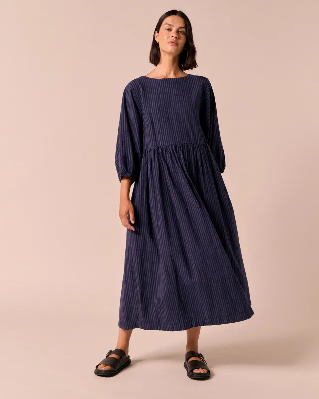 Berlin Midnight Pinstripe Cotton Linen Dress made by Beyond Nine