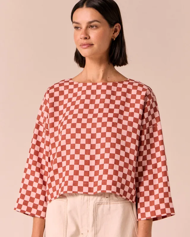 Lily Rosewood Checkerboard Linen Top made by Beyond Nine