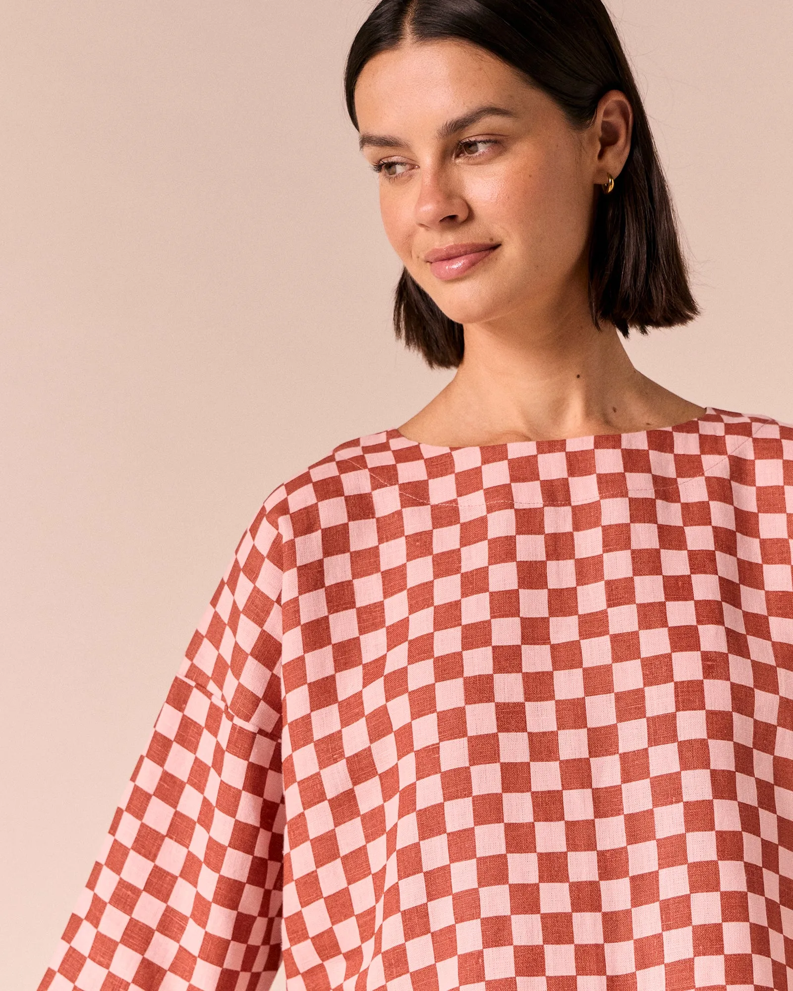 Lily Rosewood Checkerboard Linen Top sold by Beyond Nine product image thumbnail 4