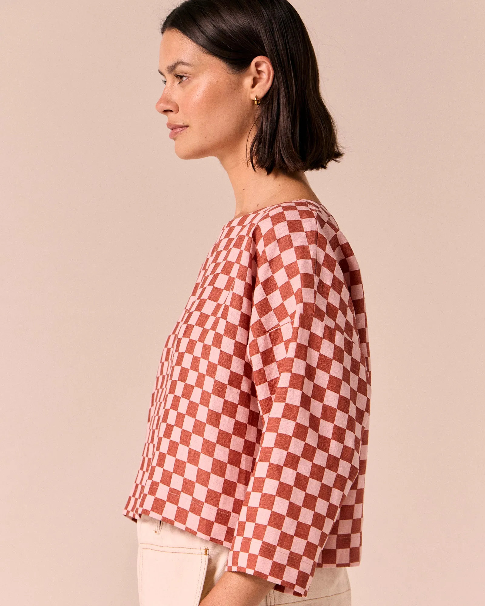 Lily Rosewood Checkerboard Linen Top sold by Beyond Nine product image thumbnail 3