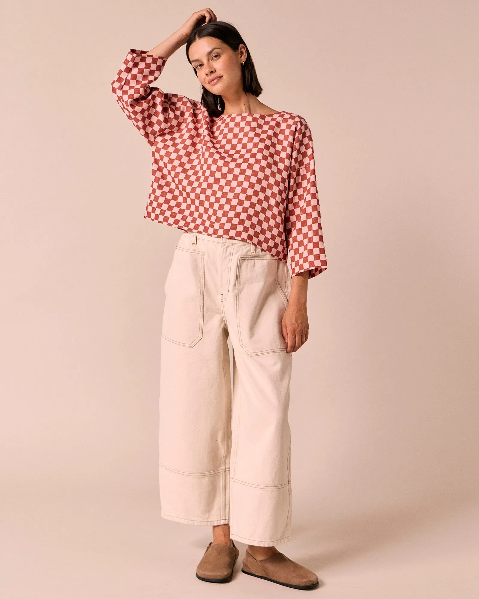 Lily Rosewood Checkerboard Linen Top sold by Beyond Nine product image thumbnail 2