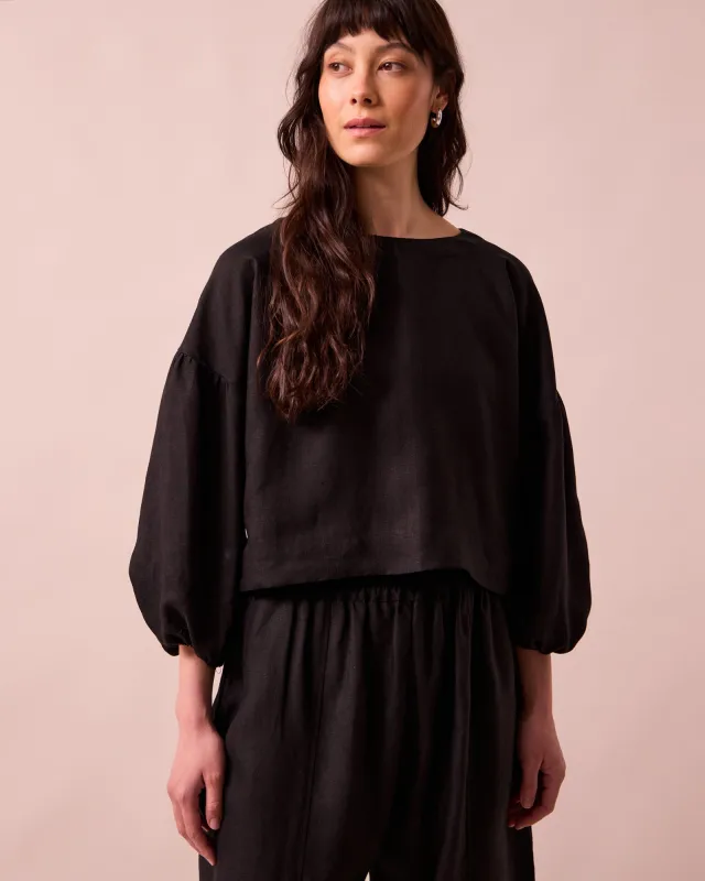 Aisha Black Linen Top made by Beyond Nine