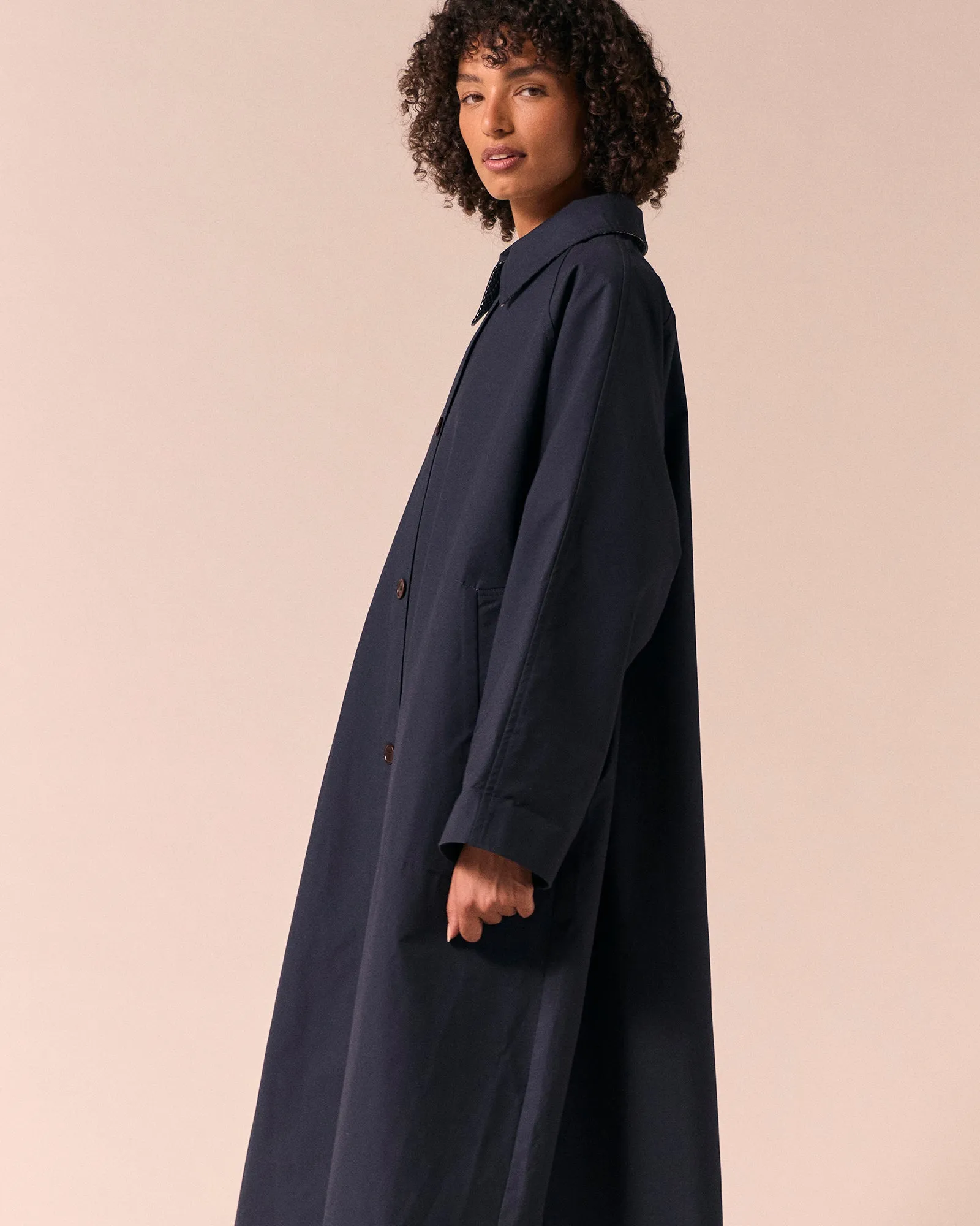 Collette Navy Coated Cotton Coat sold by Beyond Nine product image thumbnail 4