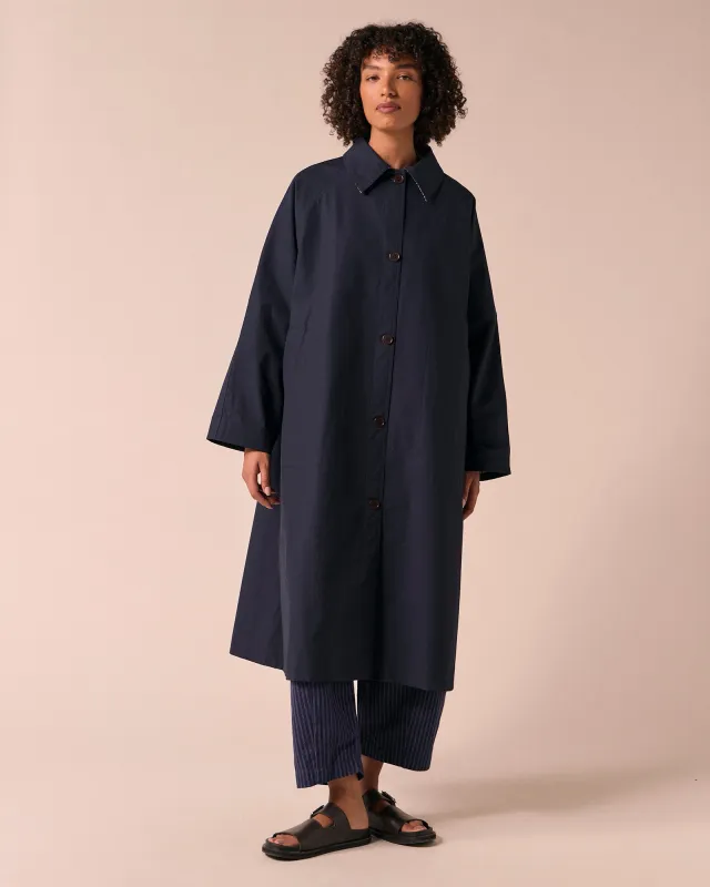 Collette Navy Coated Cotton Coat made by Beyond Nine