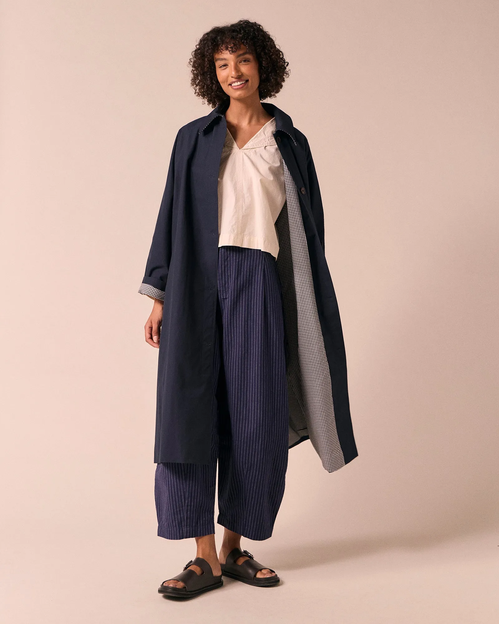 Collette Navy Coated Cotton Coat sold by Beyond Nine product image thumbnail 3