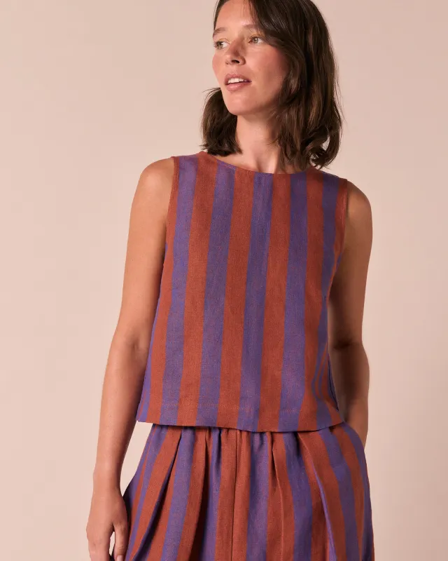 Esme Terracotta Stripe Linen Top made by Beyond Nine