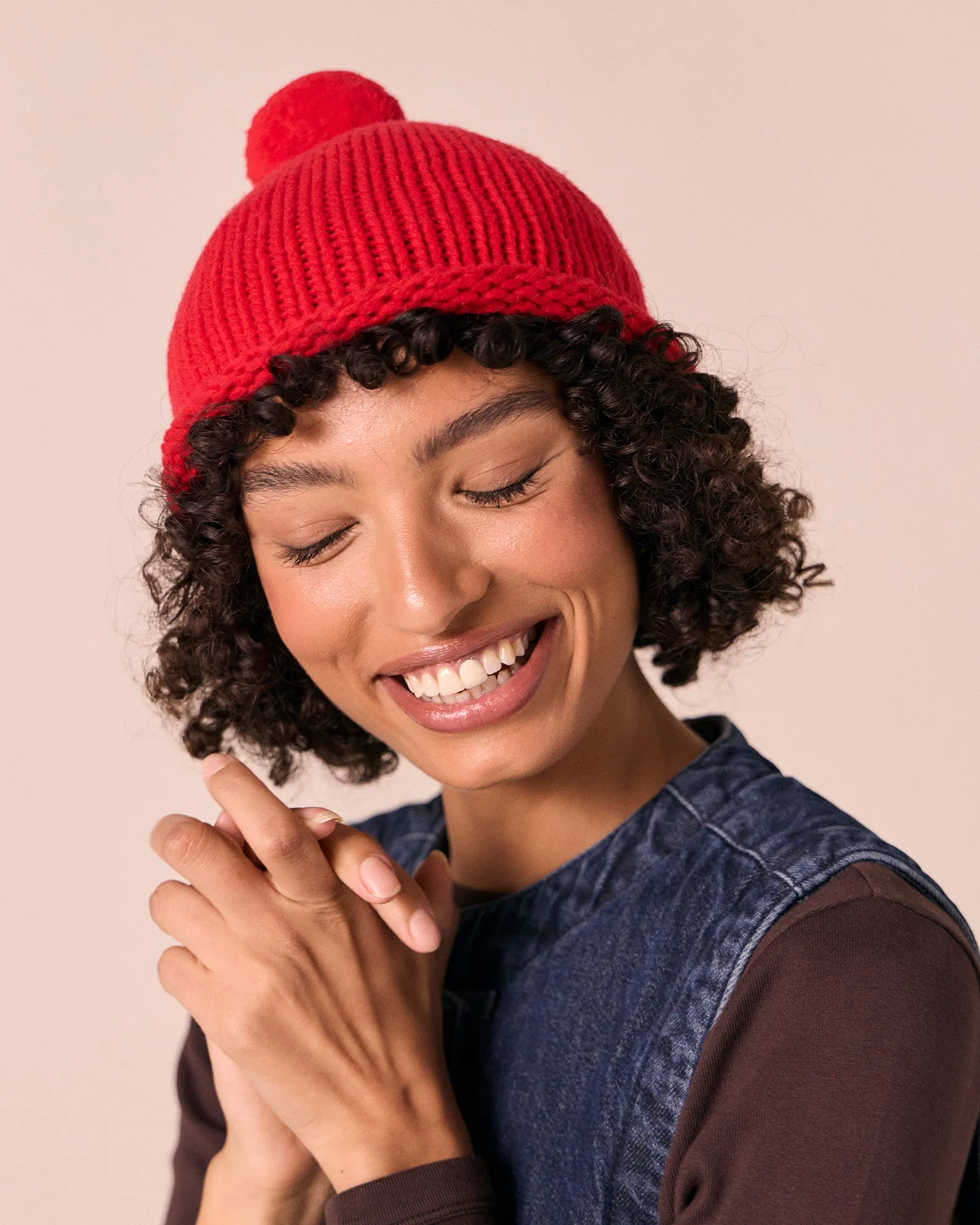 Bobble Poppy Red Knitted Hat sold by Beyond Nine product image thumbnail 2