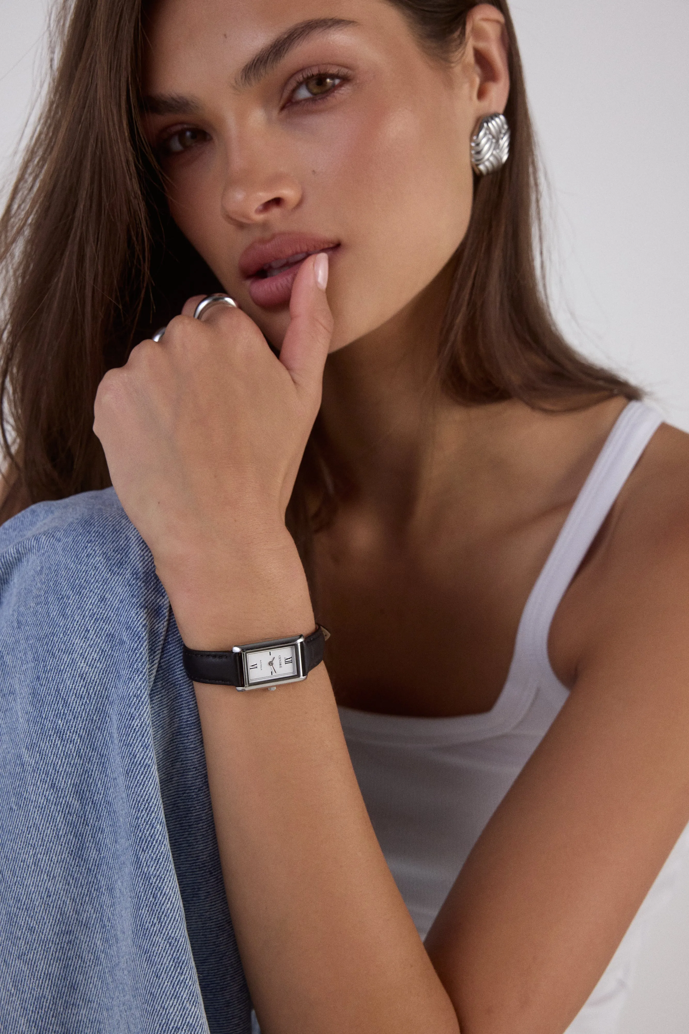 Classic | Black Smooth Leather Watch Band | Silver sold by Cendre product image thumbnail 3
