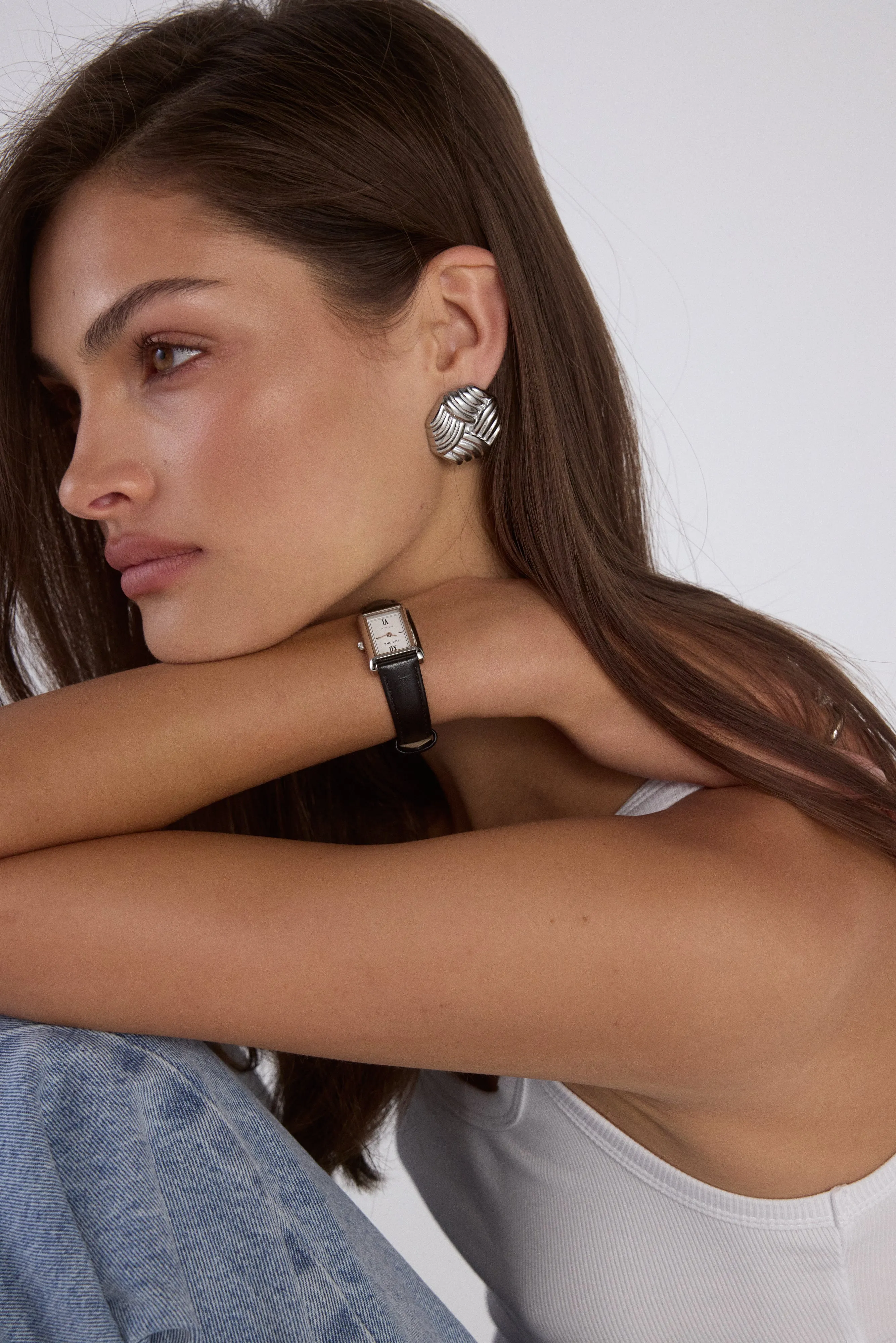 Classic | Black Smooth Leather Watch Band | Silver sold by Cendre product image thumbnail 2