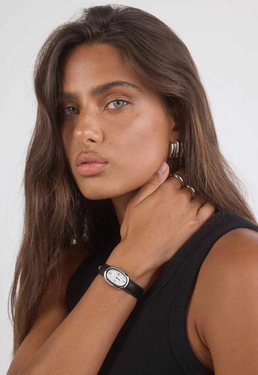 Classic | Black Smooth Leather Watch Band | Silver sold by Cendre product image thumbnail 4