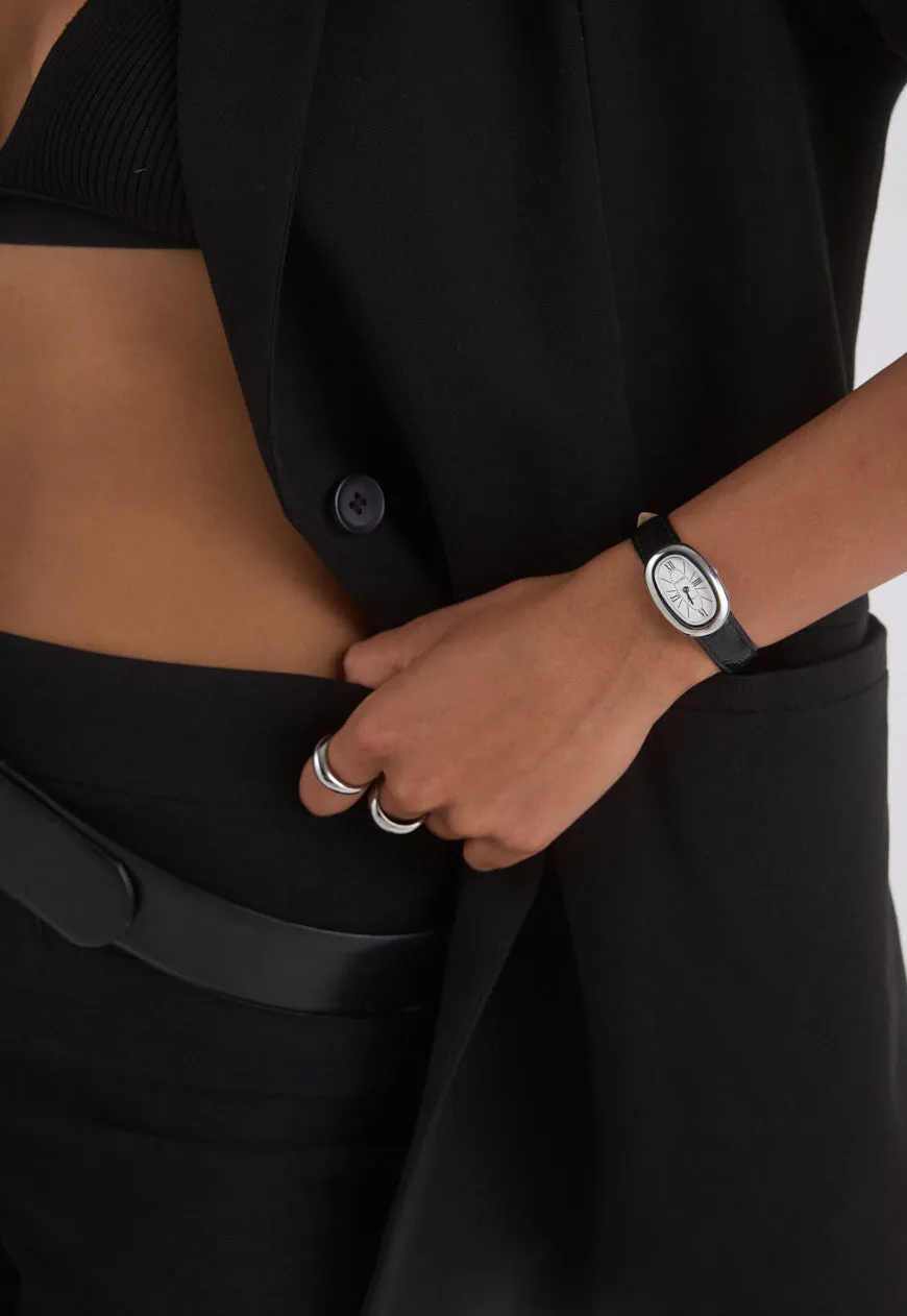 Classic | Black Croc Leather Watch Band | Silver sold by Cendre product image thumbnail 2