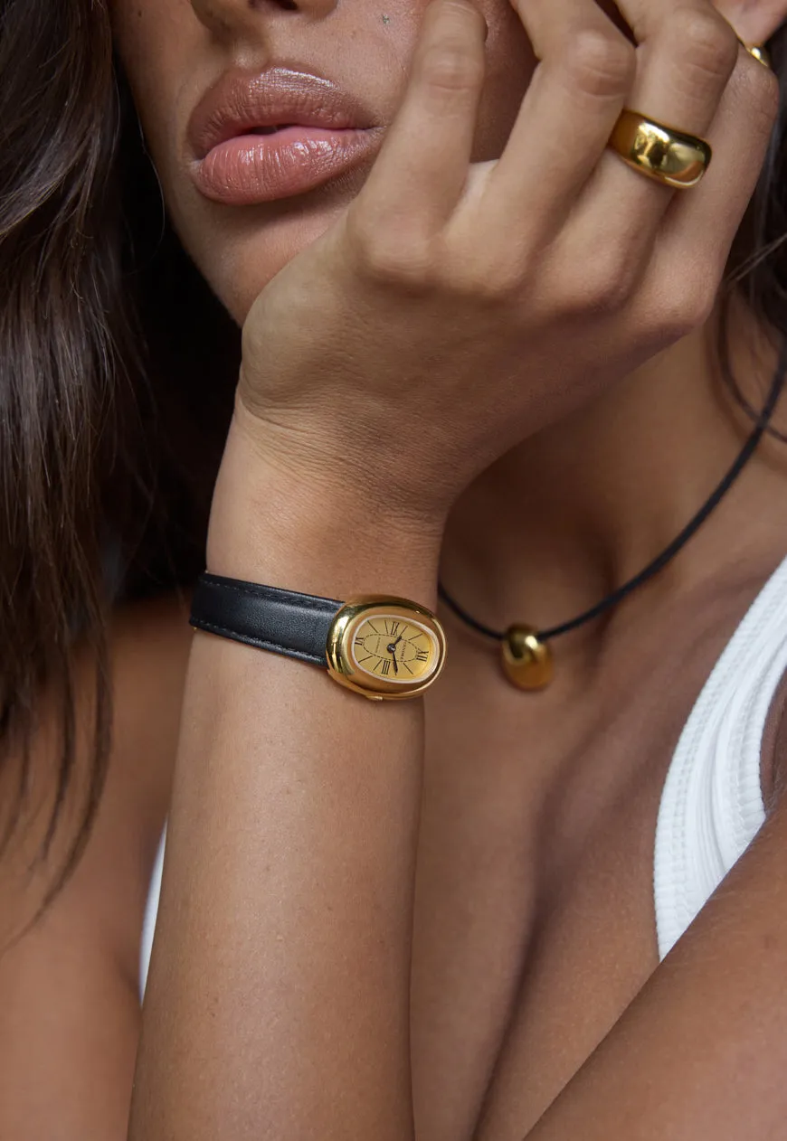 Classic | Black Smooth Leather Watch Band | Gold sold by Cendre product image thumbnail 5