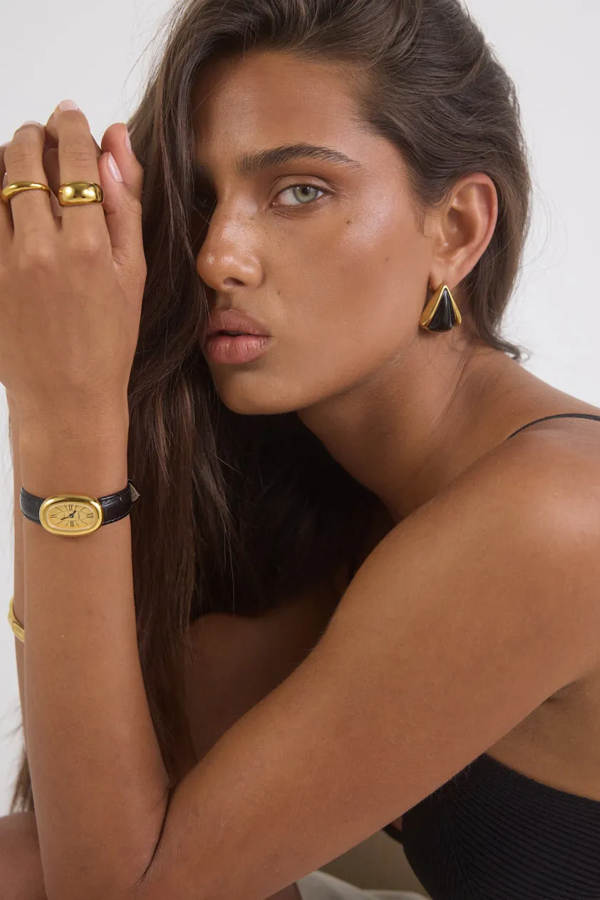 Classic | Black Croc Leather Watch Band | Gold sold by Cendre product image thumbnail 5