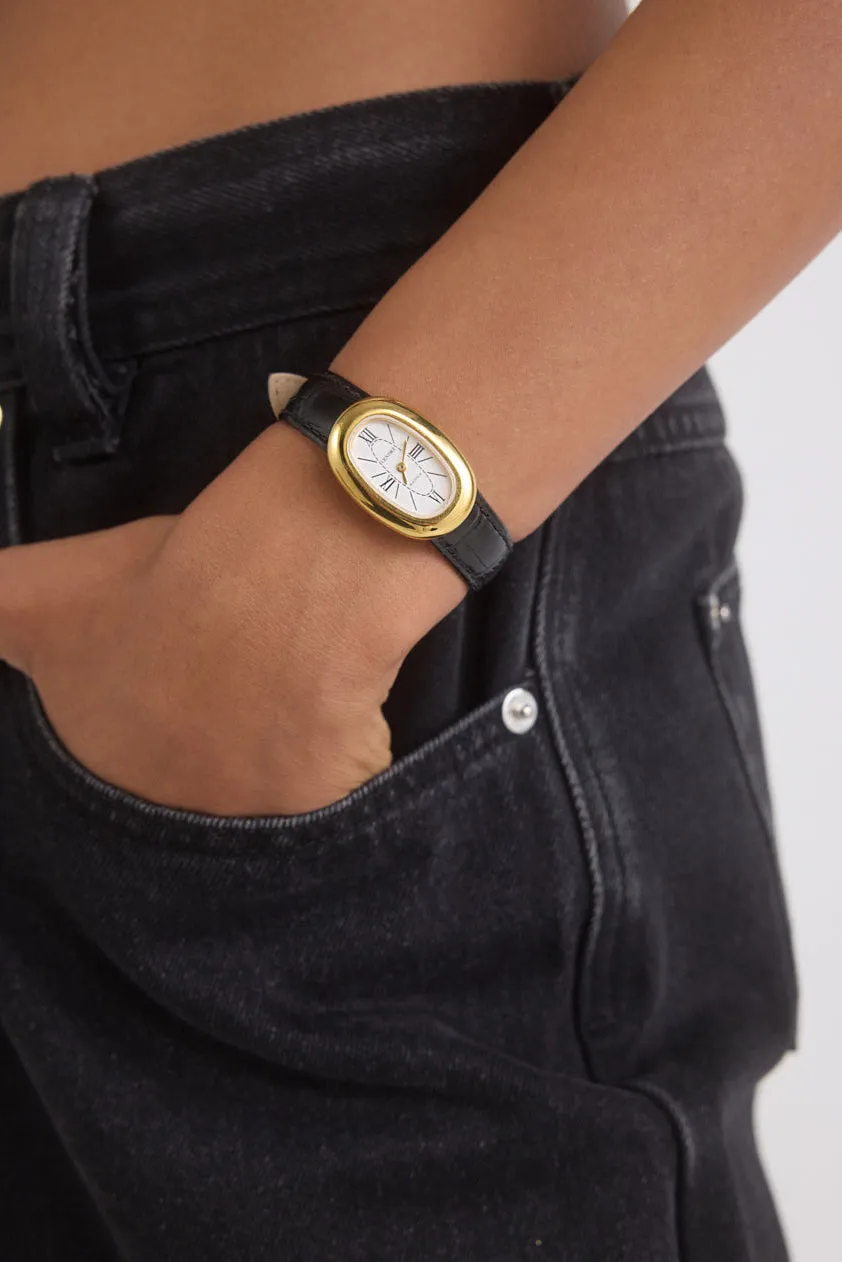 Classic | Black Croc Leather Watch Band | Gold sold by Cendre product image thumbnail 2