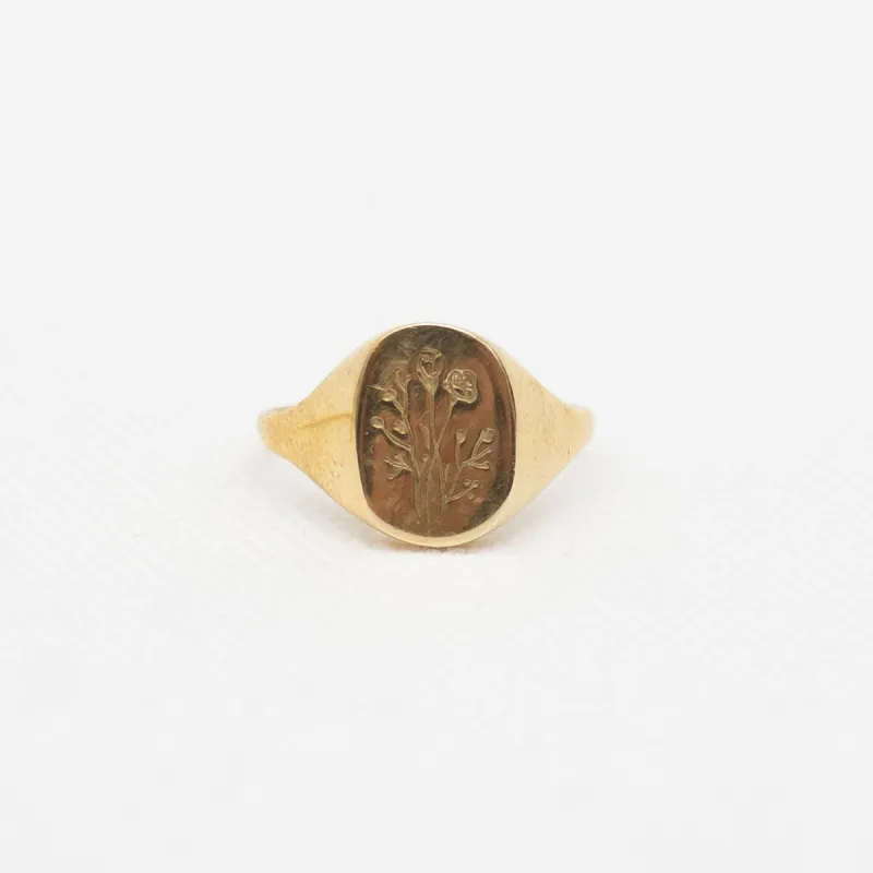 Wildflower Signet Brass Ring sold by Small Mercies