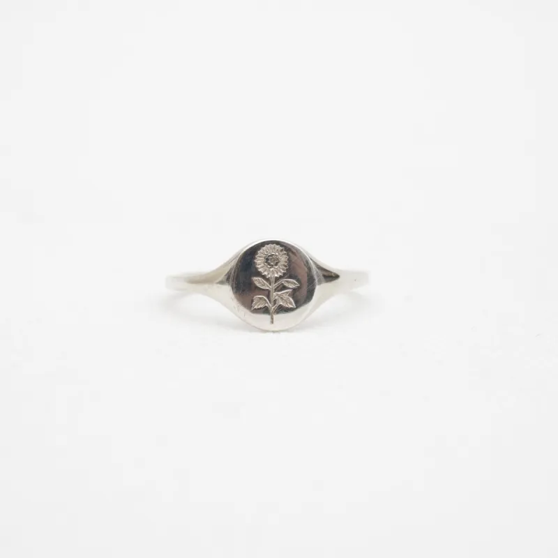Mini Silver Sunflower Signet Ring sold by Small Mercies