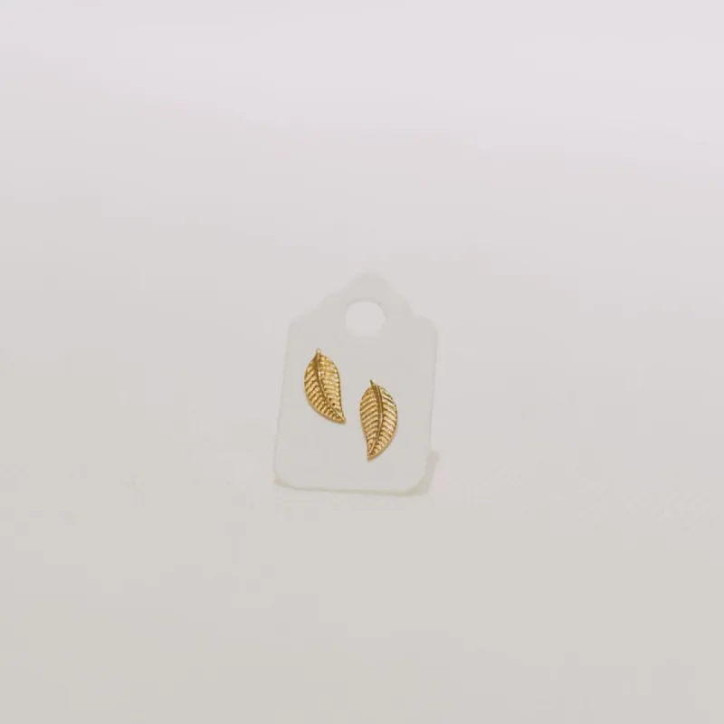 10K Small Leaf Studs sold by Small Mercies