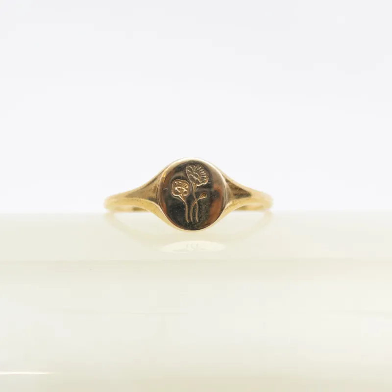 Mini Poppy Signet Brass Ring sold by Small Mercies