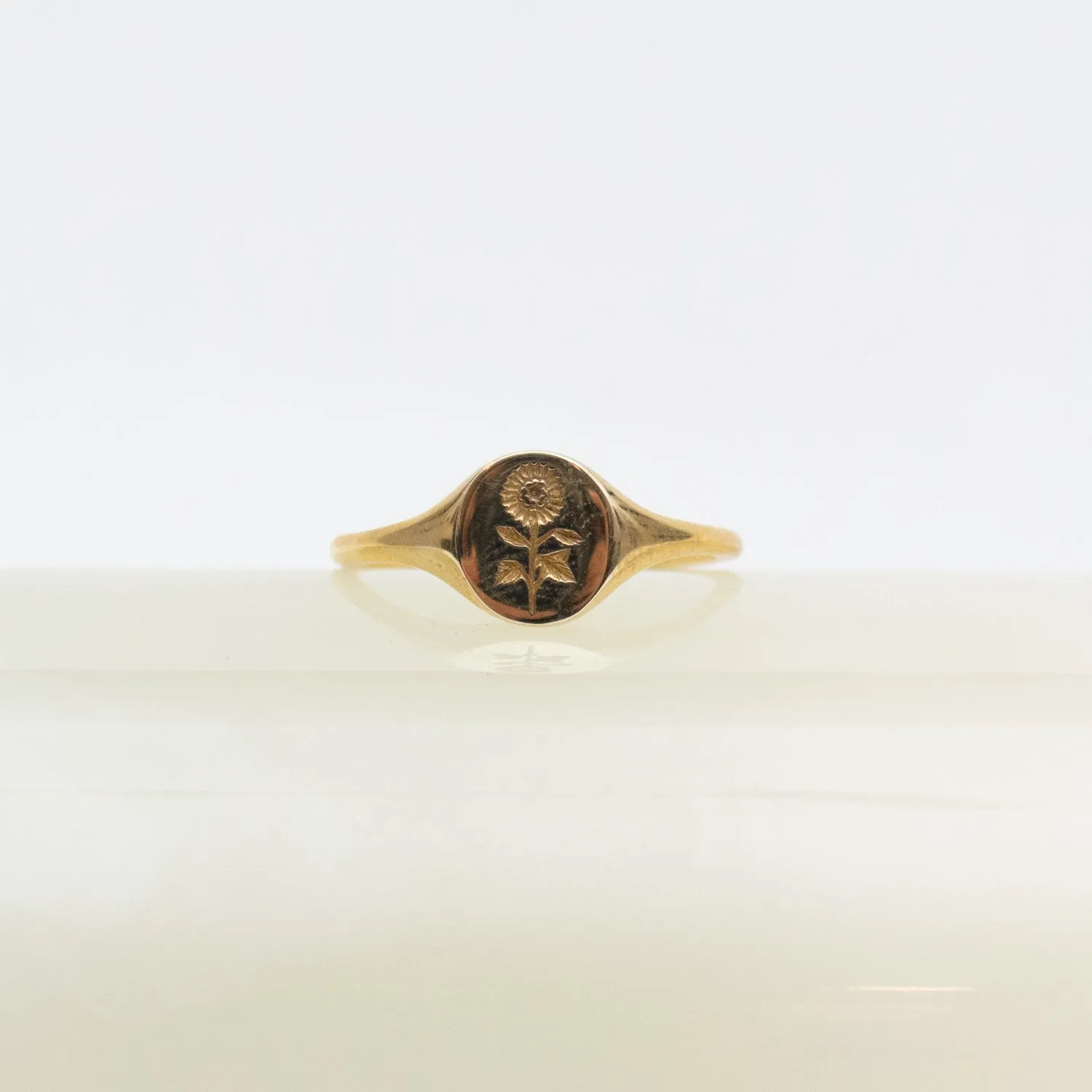 Mini Sunflower Brass Signet Ring sold by Small Mercies