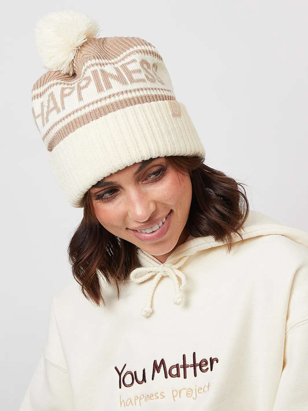 Happiness Pom Beanie - Cream sold by Happiness Project product image thumbnail 3