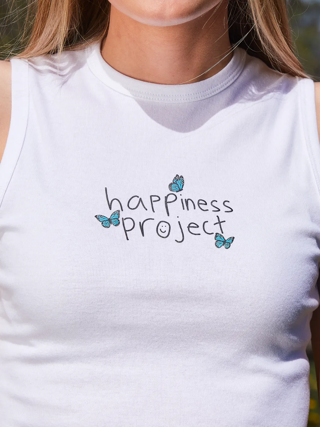 Butterfly Cropped Tank - White sold by Happiness Project product image thumbnail 3