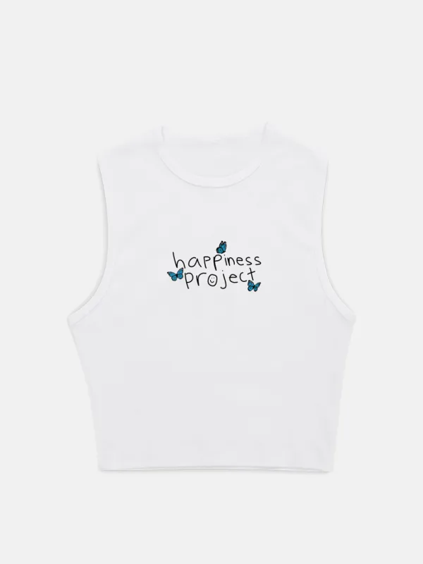Butterfly Cropped Tank - White sold by Happiness Project