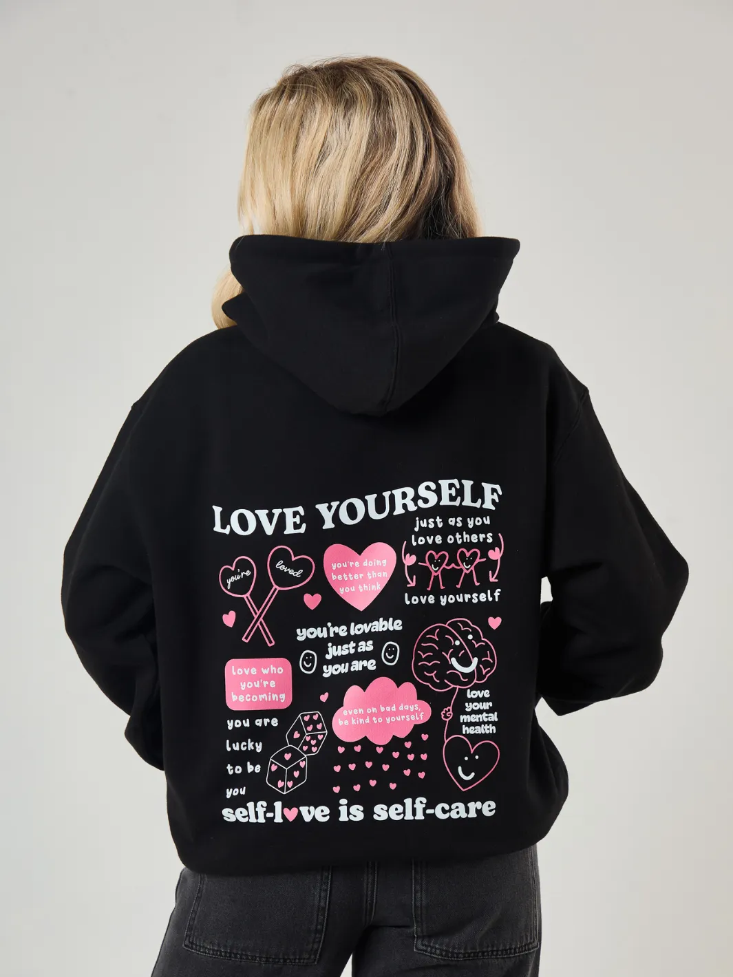Love Yourself Hoodie - Black sold by Happiness Project product image thumbnail 4