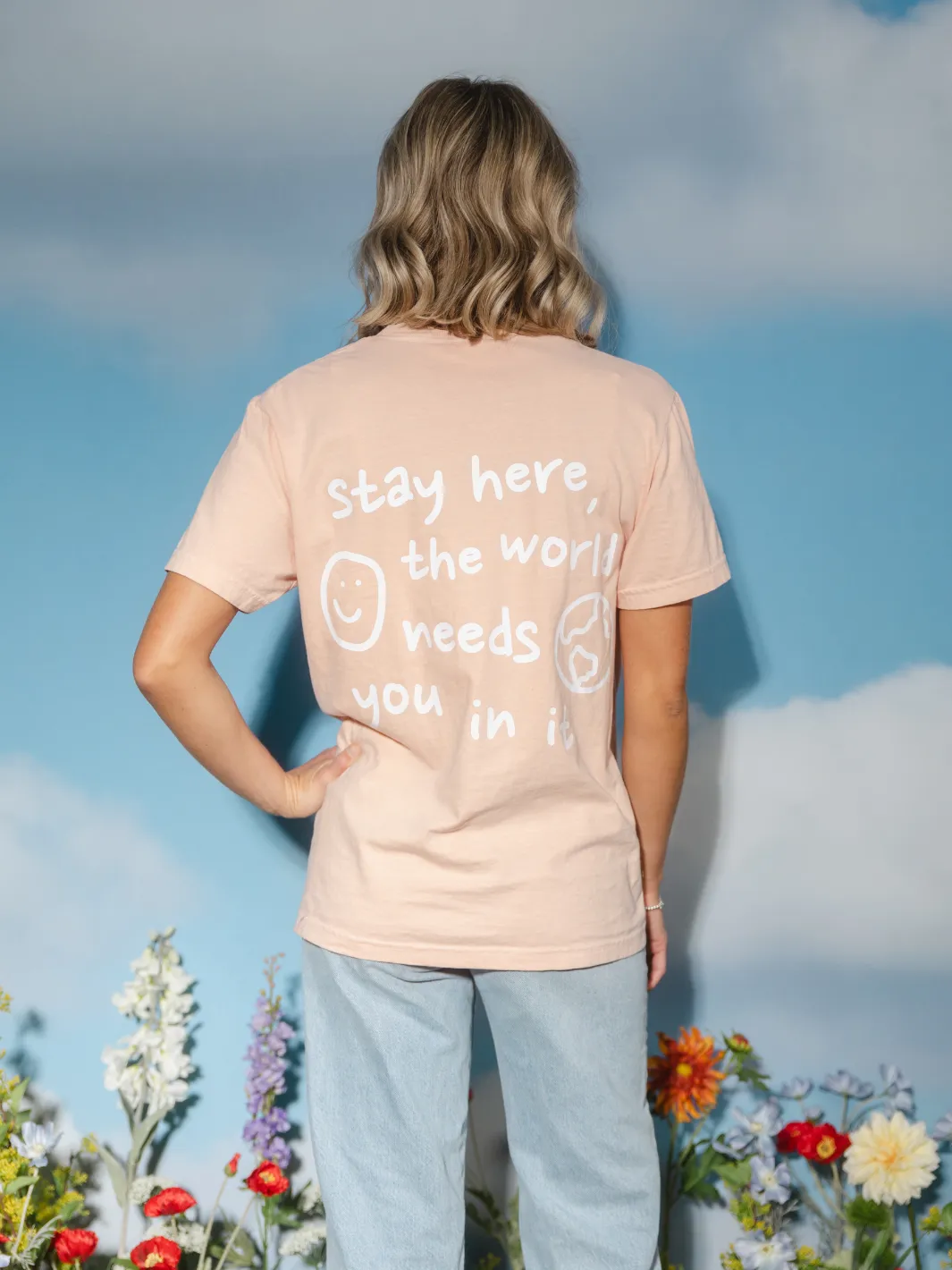 "Stay Here" T-Shirt - Peach sold by Happiness Project product image thumbnail 2