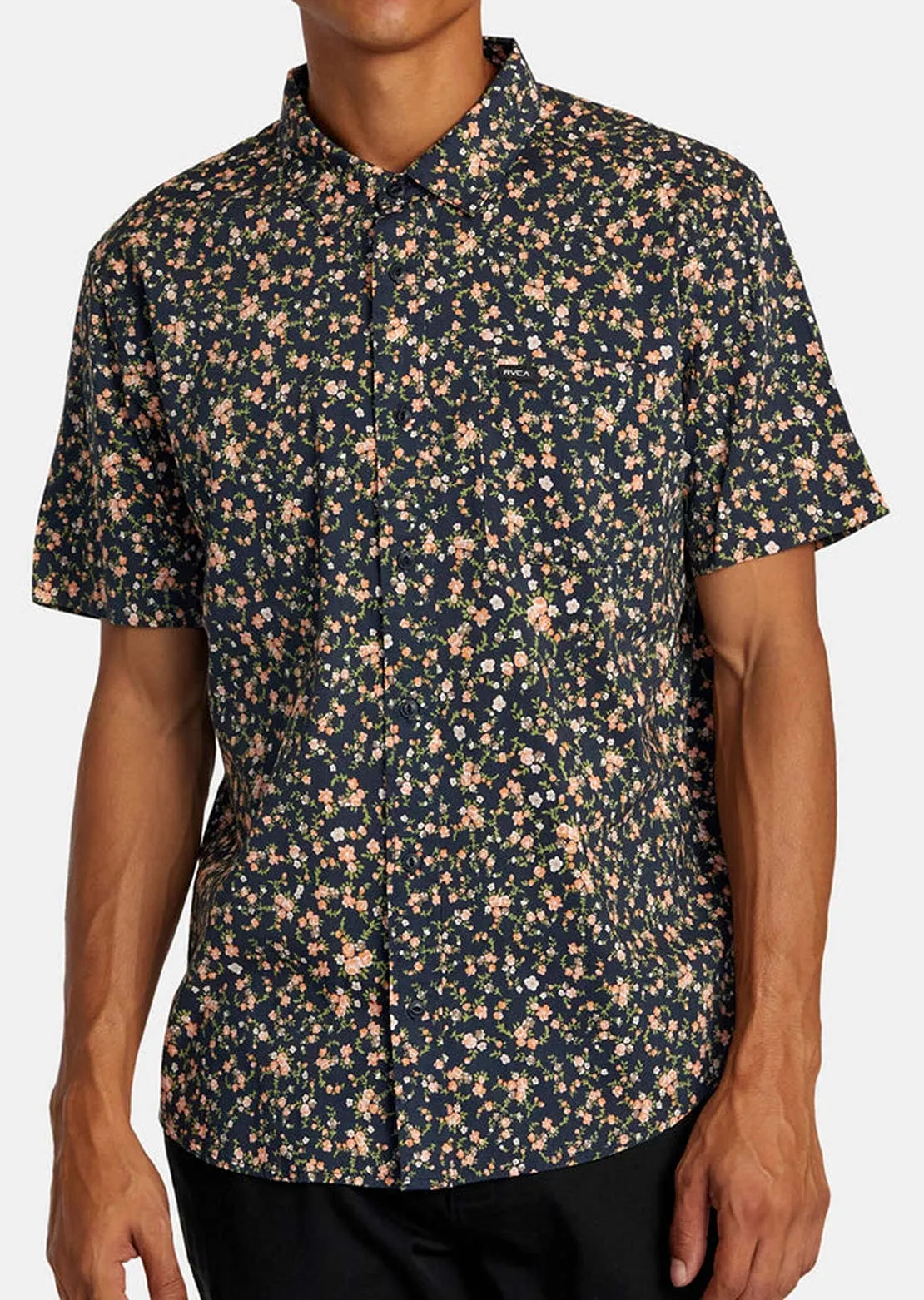 RVCA Men’s Botanical Short Sleeve Button-Up Shirt sold by Prfo