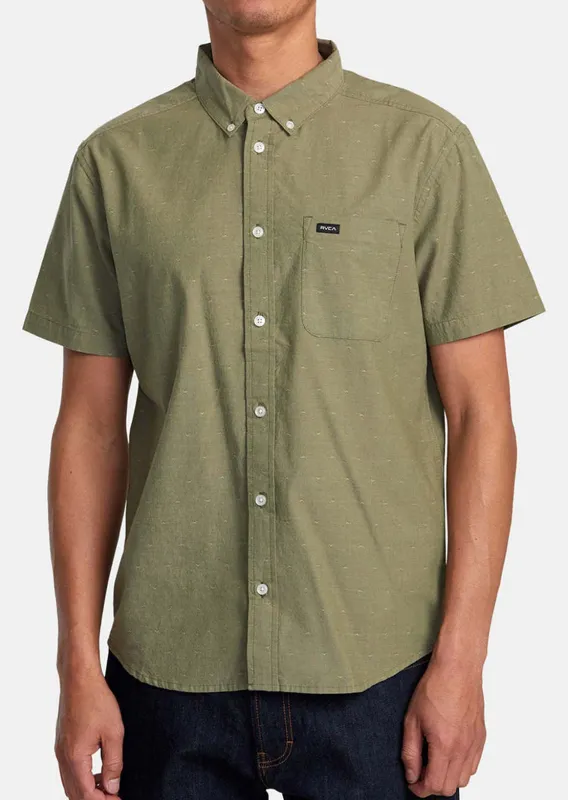 RVCA Men’s That'll Do Dobby Short Sleeve Button-Up Shirt sold by Prfo