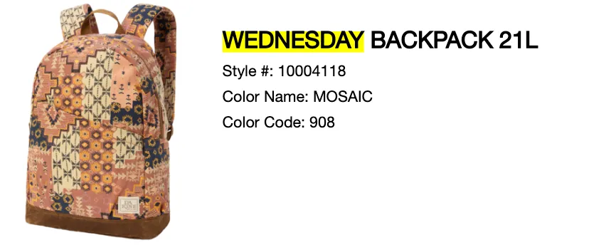 Dakine Unisex Wednesday 21L Backpack sold by Prfo