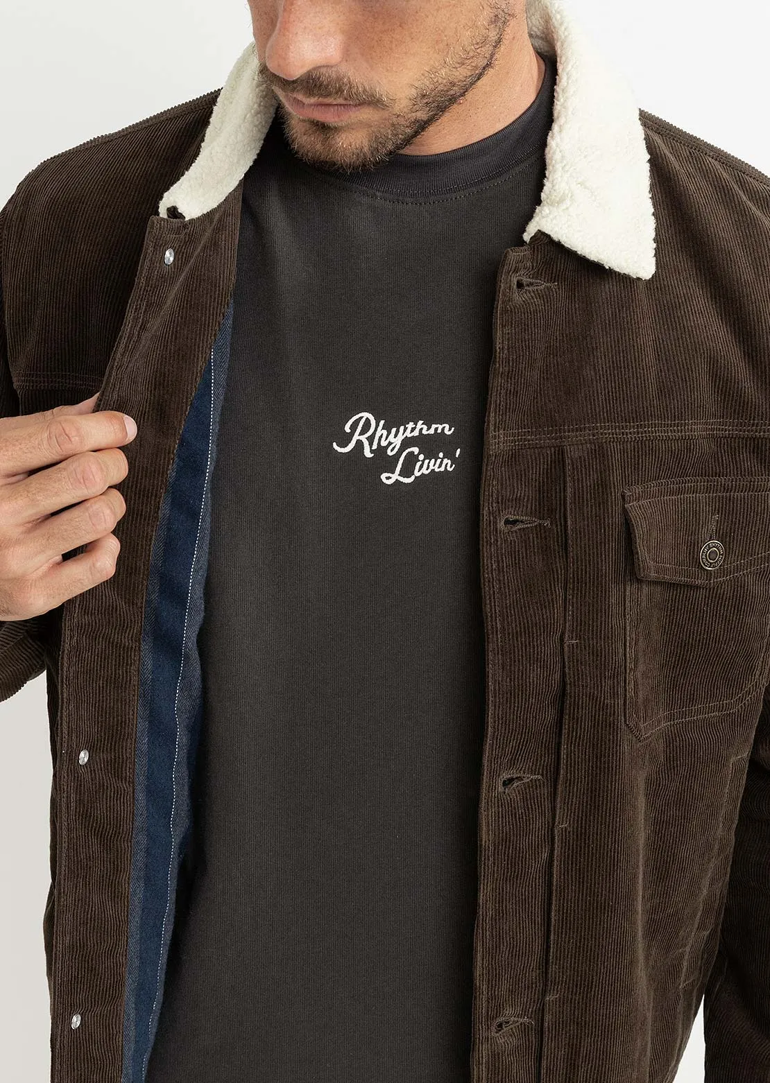 Rhythm Men's Flannel Lined Cord Trucker Jacket sold by Prfo product image thumbnail 5